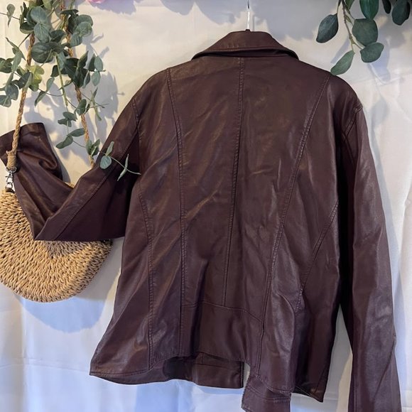 Style & Co Vintage Women Leather Like Jacket Biker Bomber Brown Burgundy Moto XL - Picture 11 of 11